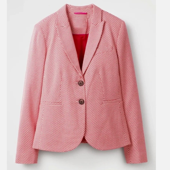 Boden Canonbury Blazer Tweed Pink Cotton Blend Two Button Closure Jacket Size 6 - Picture 1 of 16